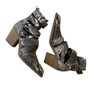 JEFFREY CAMPBELL Snakeskin Buckle Ankle Caceres Bootie in Brown & Grey Snake